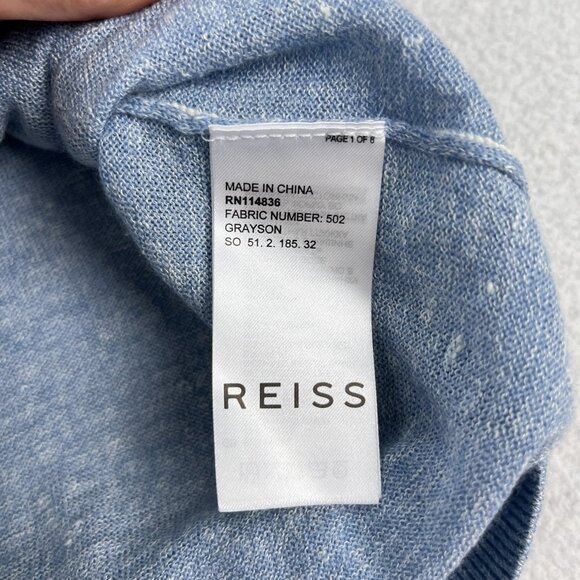 Reiss Grayson Sweater Mens S Linen Wool Blend Light Blue Long Sleeve Crew Jumper - Picture 6 of 10